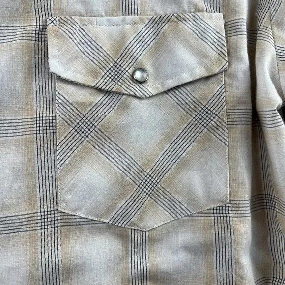 Roper Men's XL Western Pearl Snap Beige Plaid Long Sleeve Shirt Silver Threads - Picture 5 of 10